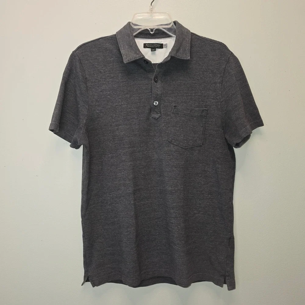 Banana Republic Mens Performance Pique Polo Shirt Gray Short Sleeve Pocket M